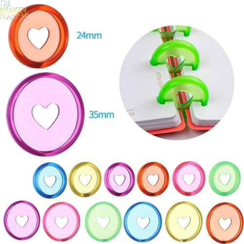 The Memory & Planner 24mm 35mm100pcs Colorful Heart-shaped Transparent Plastic Loose-leaf NoteBook Binding Ring