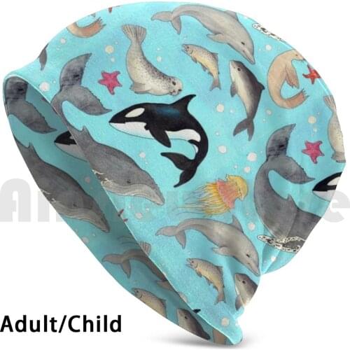 Pnw Marine Life Beanies Knit Hat Hip Hop Marine Ocean Whale Dolphin Seal Orca Fish Jellyfish Starfish Salmon Pnw