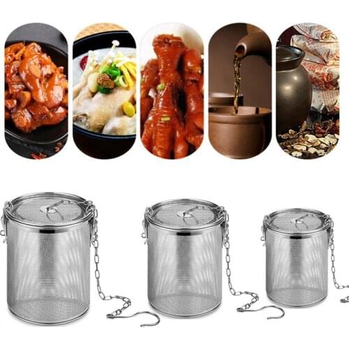 Portable Spice Seasoning Colander Basket Easy Clean Stainless Steel Mesh Filter Bucket with Carry Chain and Hook Large