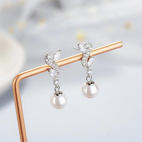 Korean Style Simple Earrings Fashion Exquisite Tide Zircon Pearl Earrings Korean Temperament Earrings