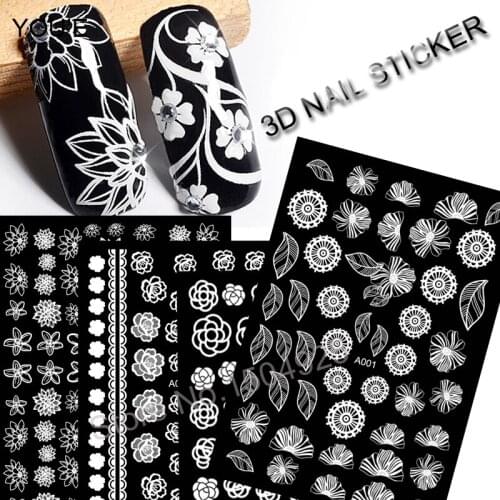 DIY White Nail Sticker Art Decoration Lace Flowers on Nails Manicure Design Self Adhesive Nail Art Decals Stickers Accessories
