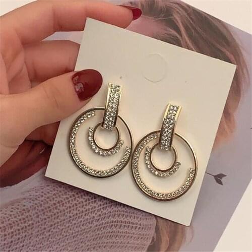 European and American style Korean inlaid geometric circle earrings women European and American exaggerated fashion earrings all