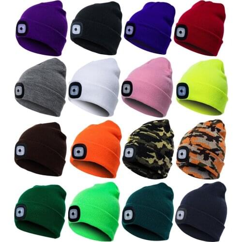 Unisex Outdoor Cycling Hiking LED Light Knitted Hat Winter Elastic Beanie Cap
