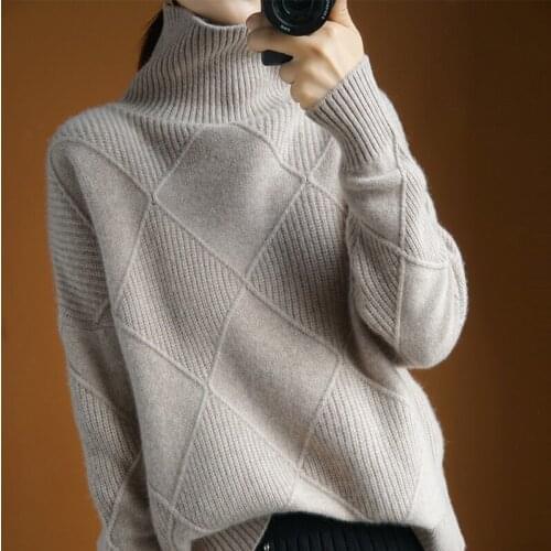 Turtleneck sweater women 2020 autumn winter new base 100% pure wool loose lazy pullover thick cashmere sweater plus size sweater