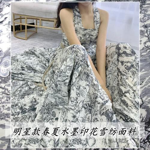 2021 Spring and Summer Ink Printing Skirt Velvet Chiffon Dress Fabric DIY Handmade Shirt Fabric