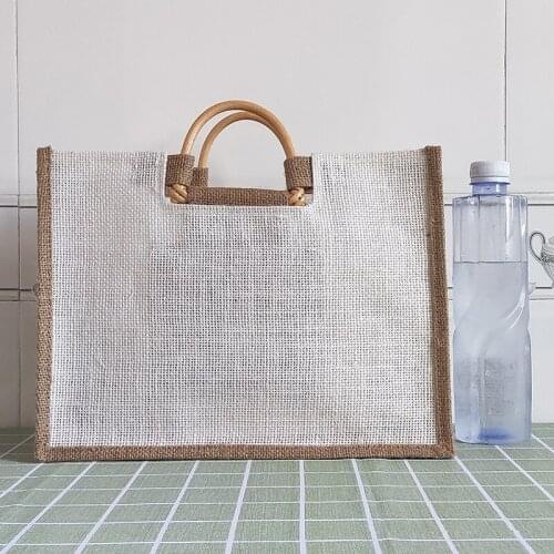 Vintage Women Linen Shopping Bag Casual Jute Tote Bags Portable Shopping Travel Bags Casual Shoulder Bag