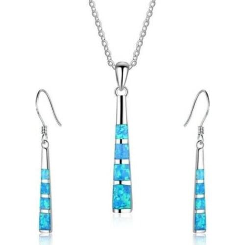 Jewelry Necklace Pendant Fire Set Gifts Fashion Opal Earrings Blue Women