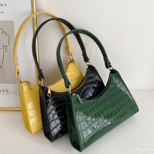 Women Small Shoulder Bag Classic Crocodile Pattern Tote Handbag Clutch With Zipper Closure