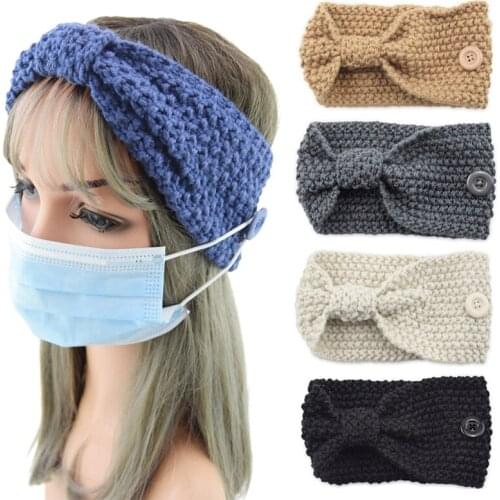 New Knitted Knotted Cross Headband for Women Autumn Winter Girls Hair Accessories Headwear Elastic Hair Band with Mask holder