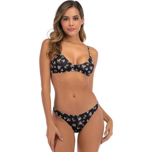 Womens Floral Printing Cutout Strappy Halter Racerback Swimsuits Bikini Suits