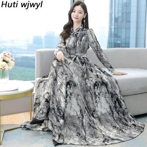 Women Floral Chiffon Plus Size Maxi Dress 2021 Boho Casual Beach Party Vestido Autumn Winter Korean Vintage Elegant Bodycon Robe