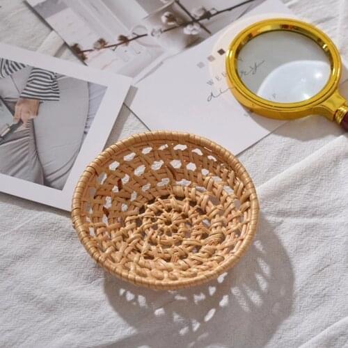 1PCS Handmade Rattan Weaving Round Storage Basket Fruit Dish Wicker Bread Basket Kitchen Food Picnic Bread Sundry Mini Container
