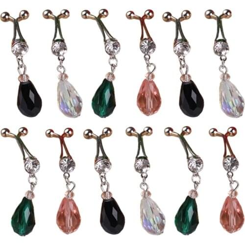 12Pcs Muslim Hijab Scarf Metal U Clips Water Drop Crystal Pendant Islamic Headscarf Shawl Ethnic Abaya Safey Brooch Pins