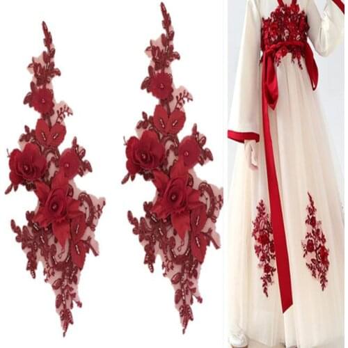 3D Flower Embroidery Lace Bridal Applique Beaded DIY Handmade Wedding Dress Clothes Fabric Accessories