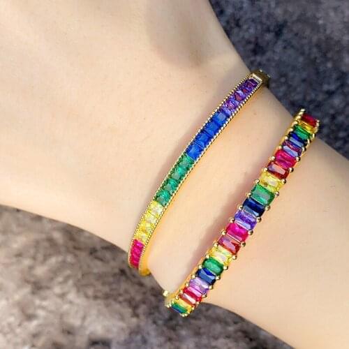 White/ Golden Color rainbow bangle bracelet cubic zirconia fashion lady cz jewelry