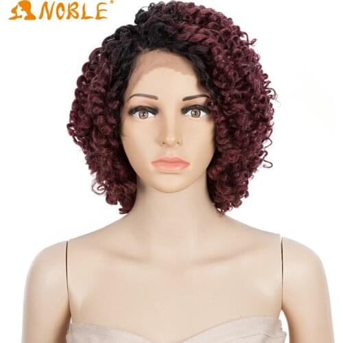 Noble girl Curly Synthetic Lace Wigs For Black Women 12inch Short Curly Red Wig With Baby Hair Part Lace wigs Heat Resistant Wig