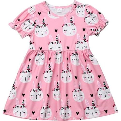 3-7 Years Pink Kids Dresses For Girls Cute Rabbit Print Dress Girls Sling Sleeveless Tutu Princess Dress For Girl Clothes Easter
