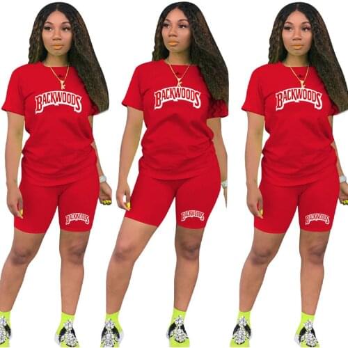 Backwood T Shirts And Shorts Women Two Piec Set Summer Short Sleeve O-neck Casual 2 Piece Joggers Biker Shorts Outfit For Woman