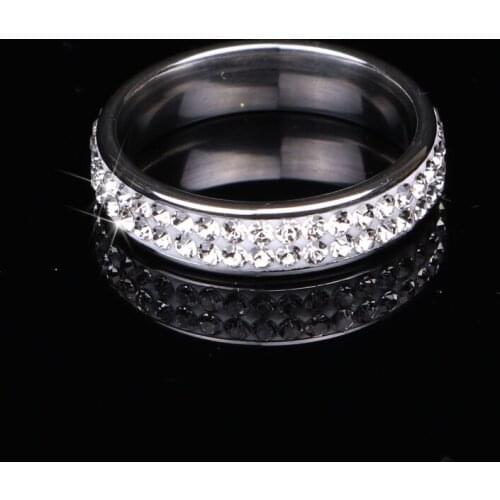 Silver Color Crystal Stainless Steel Rings for Women and For Men Pave Setting Shining Wedding Bands Jewelry Rings Size 11 R0014