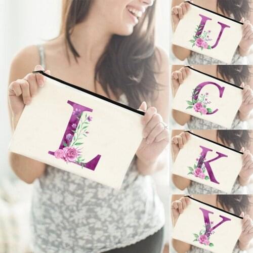 Bridesmaid Makeup Bags Alphabet Flowers Cosmetic Case Bridal Party Toiletries Organizer Purse Wash Storage Pouch Wedding Gifts