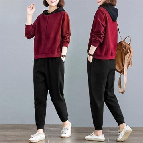 Pant Suits Womens Cotton Top +Trousers sports Sets Femme Fashion Hooded T-Shirt +Casual Pants New Two-Piece Suit Female Green