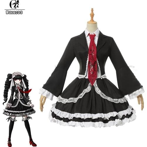 ROLECOS Danganronpa Cosplay Costume Celestia Ludenberg Cosplay Costume Outfit Women School Uniform Costume Halloween Headwear