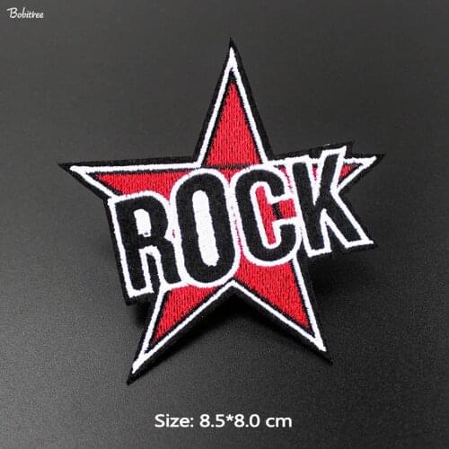 Red Star Rock Cropped Patches Ironing Embroidered Stripes on clothes Badges Applique Stickers for Jacket DIY accessory