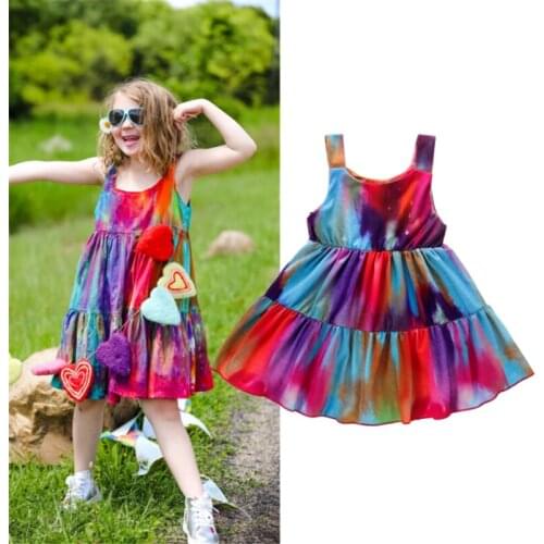 Baby Girls Summer Dress Comfortable Sleeveless Tie-dye Sling Dress for Holiday Birthday Party Dancing Vacation