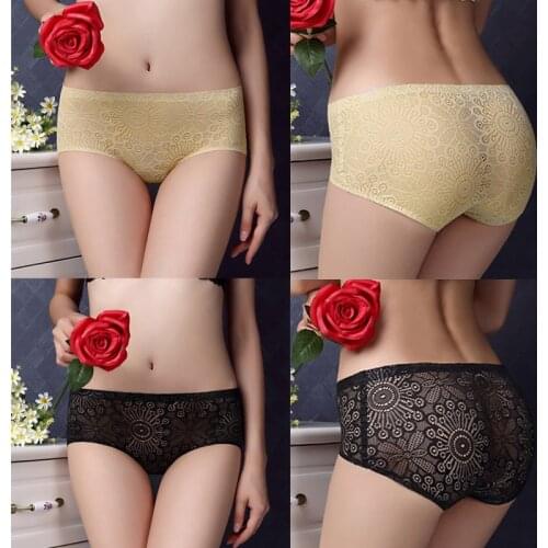 2Pcs Fashion Sexy Lace Mesh Womens Panties Underpants Briefs Girls Transparent Intimates Comfort Soft Lingerie Female Size L