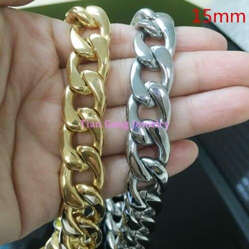 7"-40" Silver Color/Gold Color Choose Heavy 316L Stainless Steel 15mm Mens Cool Handmade NK Link Chain Necklace or Bracelet