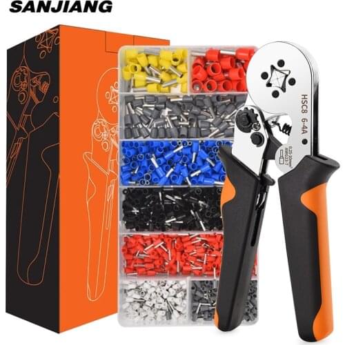 HSC8 6-4A Ferrule Crimping Tool Kit Self-Adjustable Ratchet Wire Terminals Crimper Kit with 1900 Wire Terminals Crimping pliers