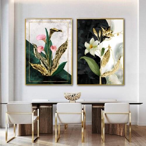 Golden Flower Leaf Nordic Posters And Prints Wall Art Pictures for Living Room Canvas Painting Home Decor Indoor Decorations