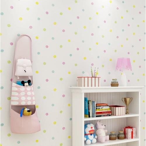 Colorful Polka Dots Printed Wallpaper Kids Room Wall Paper Lovely Childrens Bedroom Self Adhesive Mural Wallpapers Roll EZ131
