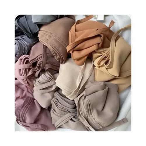 1pc Plain Bubble Chiffon With Rope convenient Womens Hijab Wrap Solid Color Muslim Hijabs Scarf Turbanet Headscarf