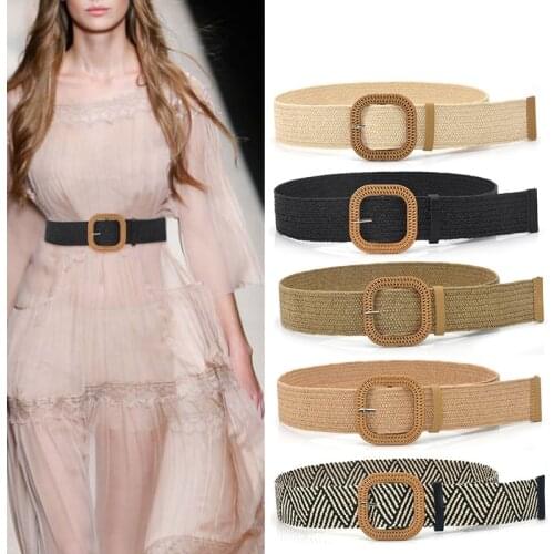 1PCS New Women Rope Braiding Women Belt Square Buckle Skirt Belt Vintage Knitted Waist Belt Hand-Woven Elastic Belt