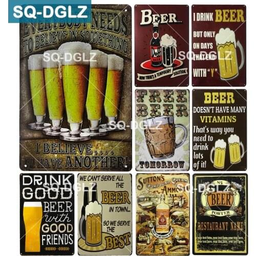 [SQ-DGLZ] New Drink Good Beer With Good Friend Tin Sign Bar Wall Decor Club Metal Crafts Home Decor Painting Plaques Art Poster