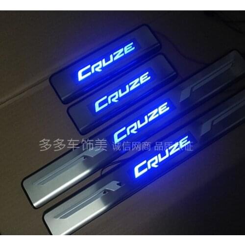 High quality LED Scuff plate door sill stainless steel blue 4 pcs / set Car accessories For chevrolet Cruze 2009-2014
