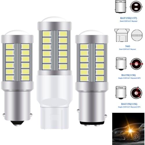 2pcs BAY15D 1157 PY21W T20 LED P21/5W 1156 ba15s BAU15S P21W 7443 5630 33SMD Car Tail Stop Fixed Light brake Bulb led 12v