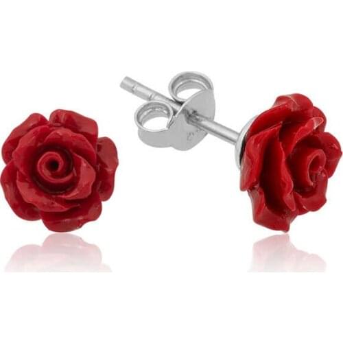 Tevuli 925 Sterling Silver Red Rose Earrings