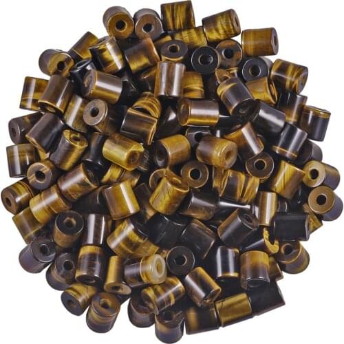 TUMBEELLUWA 5pcs Natural Tigers Eye Stone Cylinder Charms Big Hole Beads Fit European Bracelet Jewelry Accessory 16x14mm