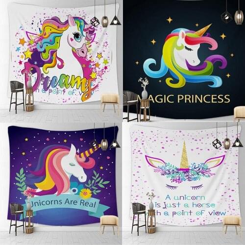 Unicorn Horse Unique Birthday Dream Cartoon Hanging Tapestry Wall Decor Art Forest Bed Living Room Decoration Party Birthday