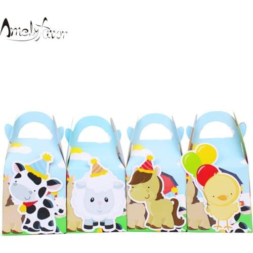 Farm Animals Theme Party Favor Box Blue Candy Box Gift Cupcake Box Birthday Event Party Decorations Container Supplies
