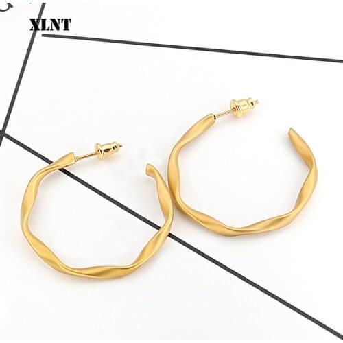 XLNT Gold Silver Color Round Hoop Earrings For Women Big Circle Loop Earring Twisted Geometric Earings Metal Jewellery
