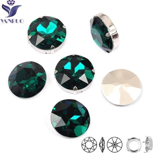 YANRUO 1201 Rivoli 27mm Blue Zircon K9 Crystals Glass Sewing Stones With Claws Setting Fancy Rhinestones Decoation Clothes
