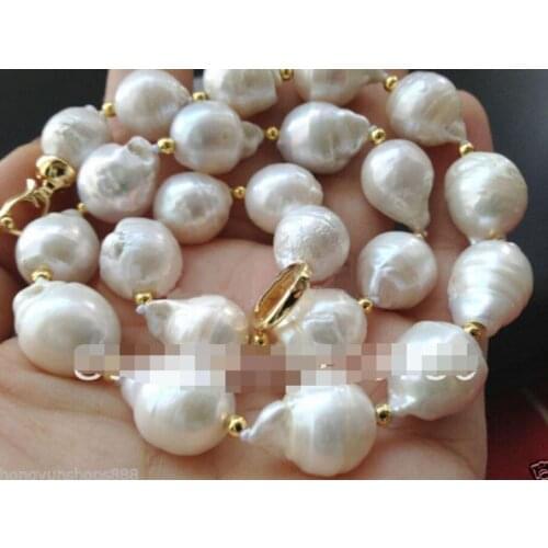 Selling Jewelry>>Beautiful 13-18mm white baroque keshi reborn FW pearl necklace 18"