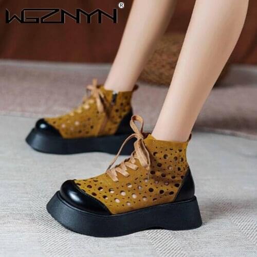 Women Sandals Summer autumn Leather Shoes for Women Low Heels Ankle Boots Genuine PU Leather Hollow Out Brand Boot Handmade 2021