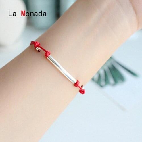 La Monada 925 Sterling Silver Smile Lotus Bell Fashion Couple Bracelets Red Line Thread String Rope Jewelry Bracelets For Women
