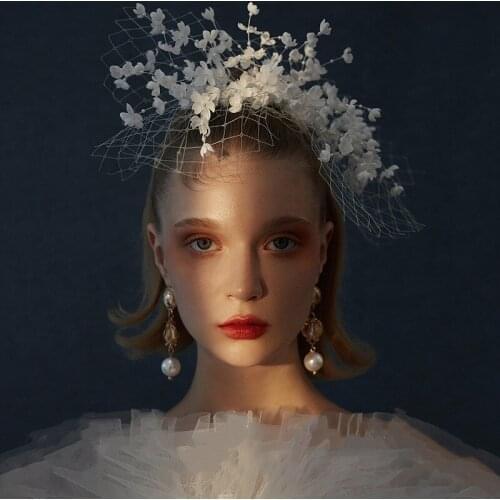 Tiny White Floral Bridal Hair Clip Tiaras Beaded Yarn Bow-Knot Barette Women Headware Wedding Accessories банты для волос