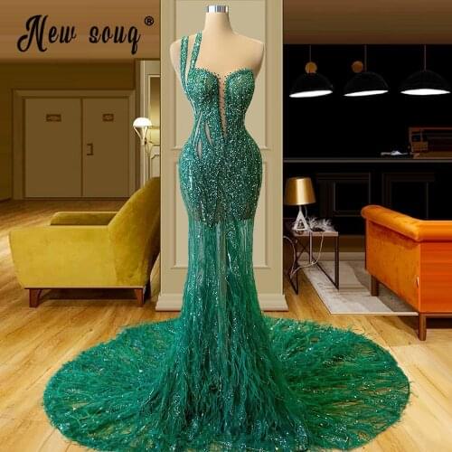 Feathers and Pearls Luxury Evening Dress African Mermaid Long Prom Gowns Beading For Women Party Dubai Pageant Longue Robes
