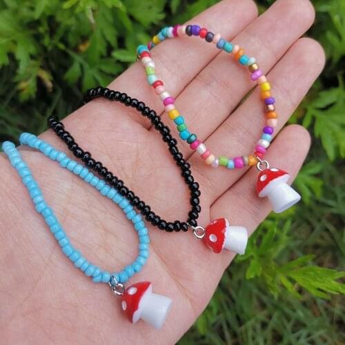 Lost Lady New Multicolor Cute Mushroom Pendant Necklaces Bohemian Handmade Beads Necklace for Girls Women Party Jewelry Gift